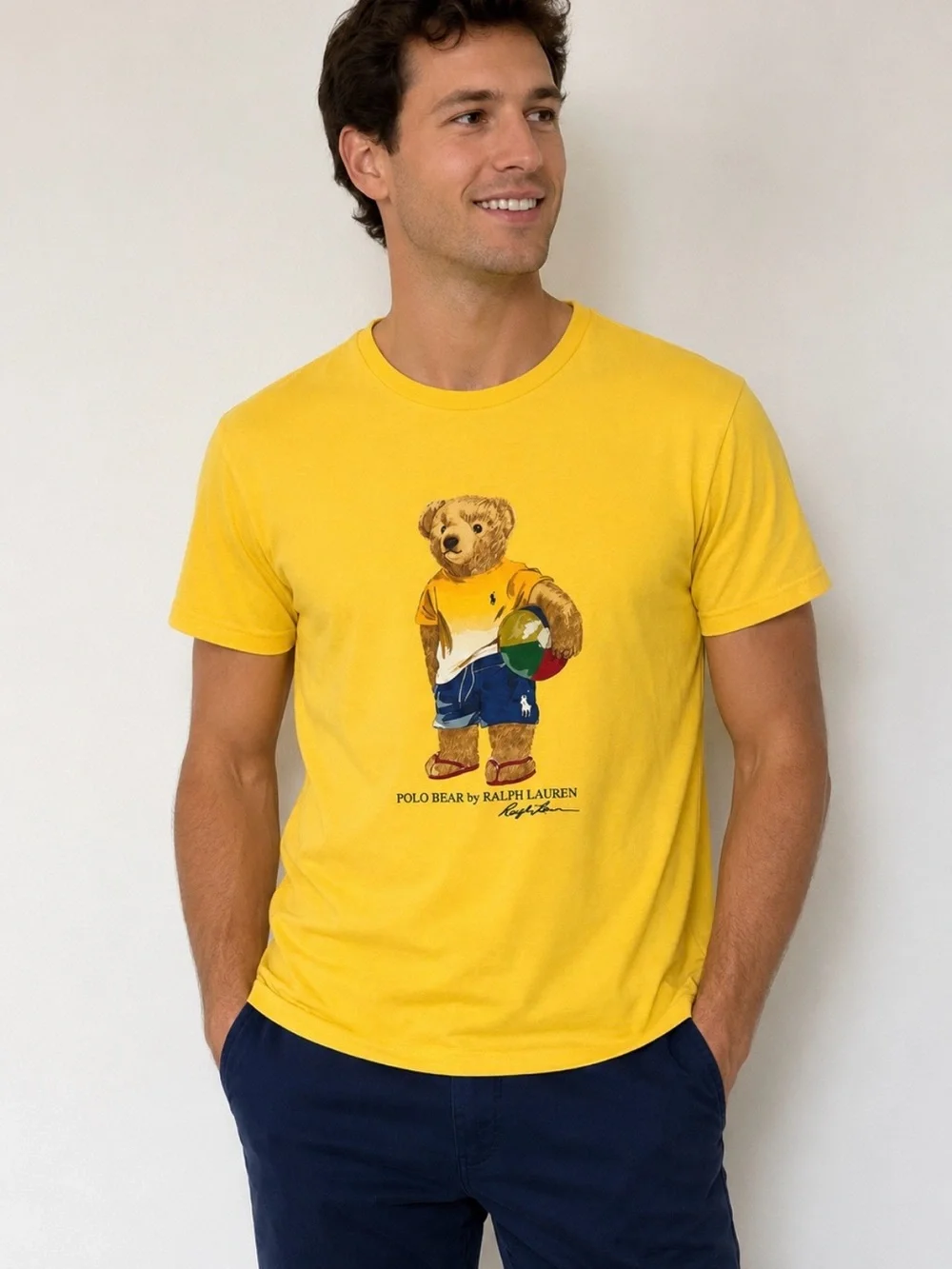 Polo Ralph Lauren Polo Bear T-Shirt Yellow Beach Ball Graphic 100% Cotton Mens L